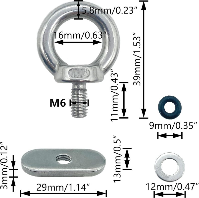LTEMG Kayak Track Mount Tie Down Eyelet Rail,316 Stainless Steel,Canoes,Boats,Ropes Accessories(8 Pack) - Image 2